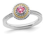 1/4 Carat (ctw) Pink Tourmaline Ring in Sterling Silver with 14K Accents